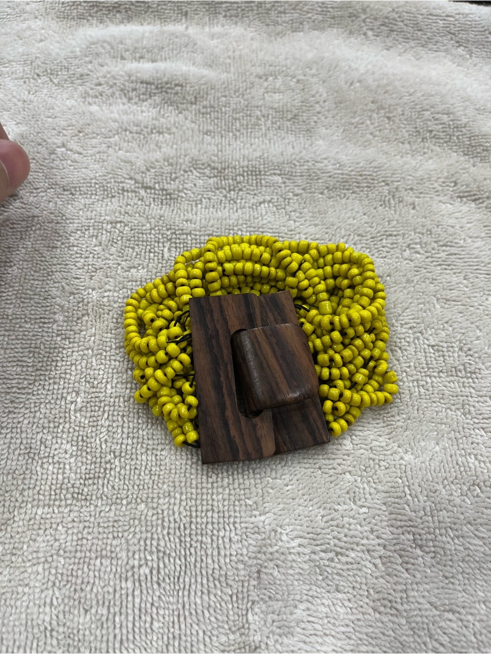 Yellow Beaded Stretch Bracelet with Wooden Clasp